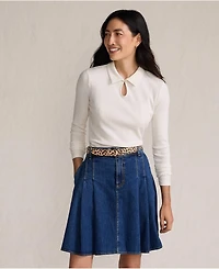 Lands' End Women's Lightweight Denim Mid Rise Pleated Above the Knee Skirt
