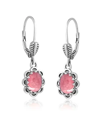 American West Jewelry Sterling Silver Rhodonite Concha Lever Back Dangle Earrings