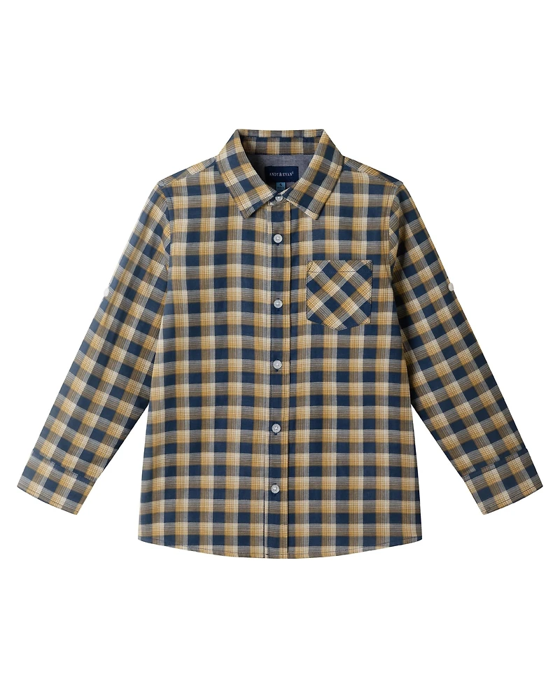 Andy & Evan Toddler Boys Toddler/Child Blue Plaid Two Faced Buttondown