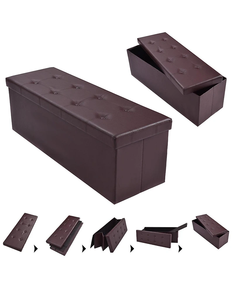 Costway 45''x15''x15'' Large Folding Storage Faux Leather Ottoman Pouffe Box Stool