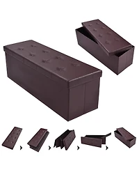 Costway 45''x15''x15'' Large Folding Storage Faux Leather Ottoman Pouffe Box Stool