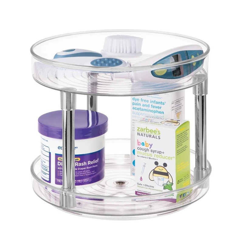iDesign 9-Inch Recycled Plastic 2-Tier Lazy Susan Organizer - Clear/Chrome