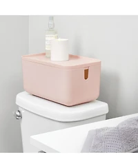 iDesign Plastic Stackable Storage Bin with Lid and Handles - Blush Pink