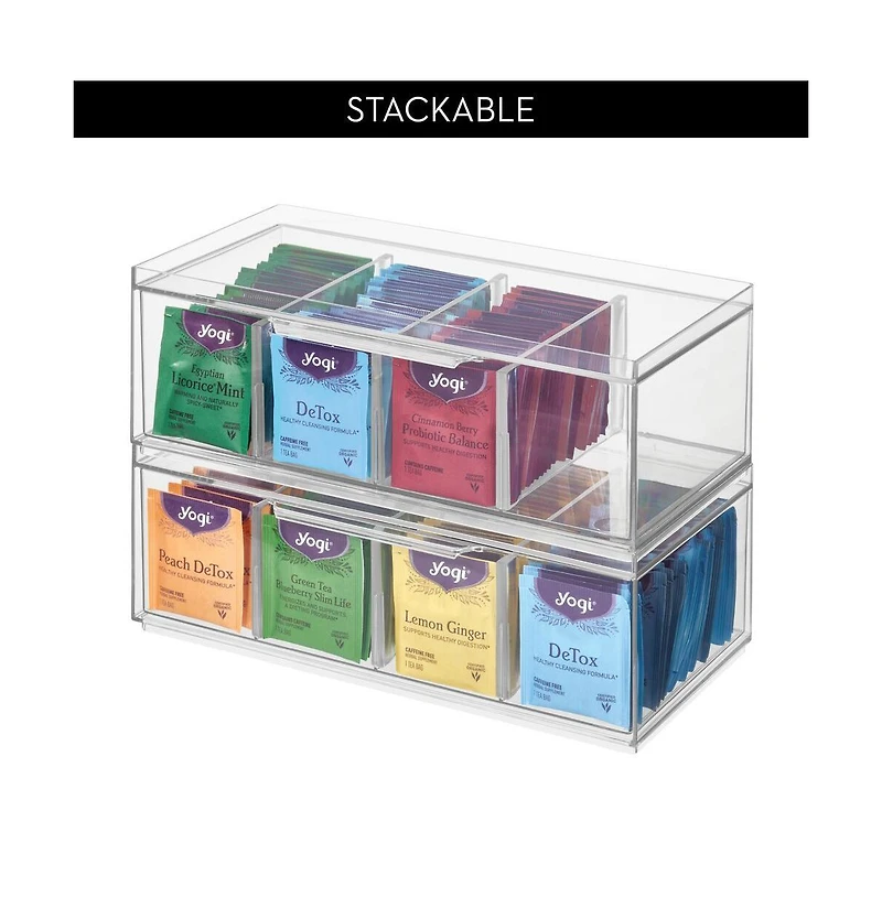 iDesign Stackable 4-Section Tea Storage Drawer for Countertop - Clear