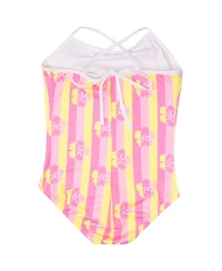 Tommy Bahama Little Girls One Piece Swimsuit - Tropical Print, Cross-Back Bathing Suit Quick-Drying Summer Swimwear (Pink/Yellow 5)