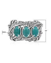 American West Jewelry Sterling Silver Green Turquoise Three Stone Feather Ring, Sizes 5 to 11