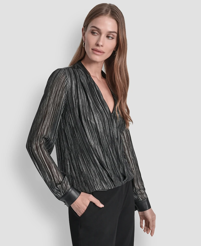 Dkny Women's Crinkle Detail V-Neck Top