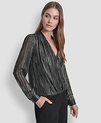 Dkny Women's Crinkle Detail V-Neck Top