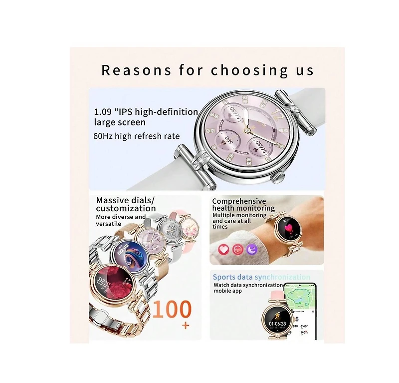 Ruxing Smart Vasip Smart Watch Women 1.09 Inch Hd Screen Custom Watch Face Sports Fitness Tracker Bluetooth Call Lady Smartwatch