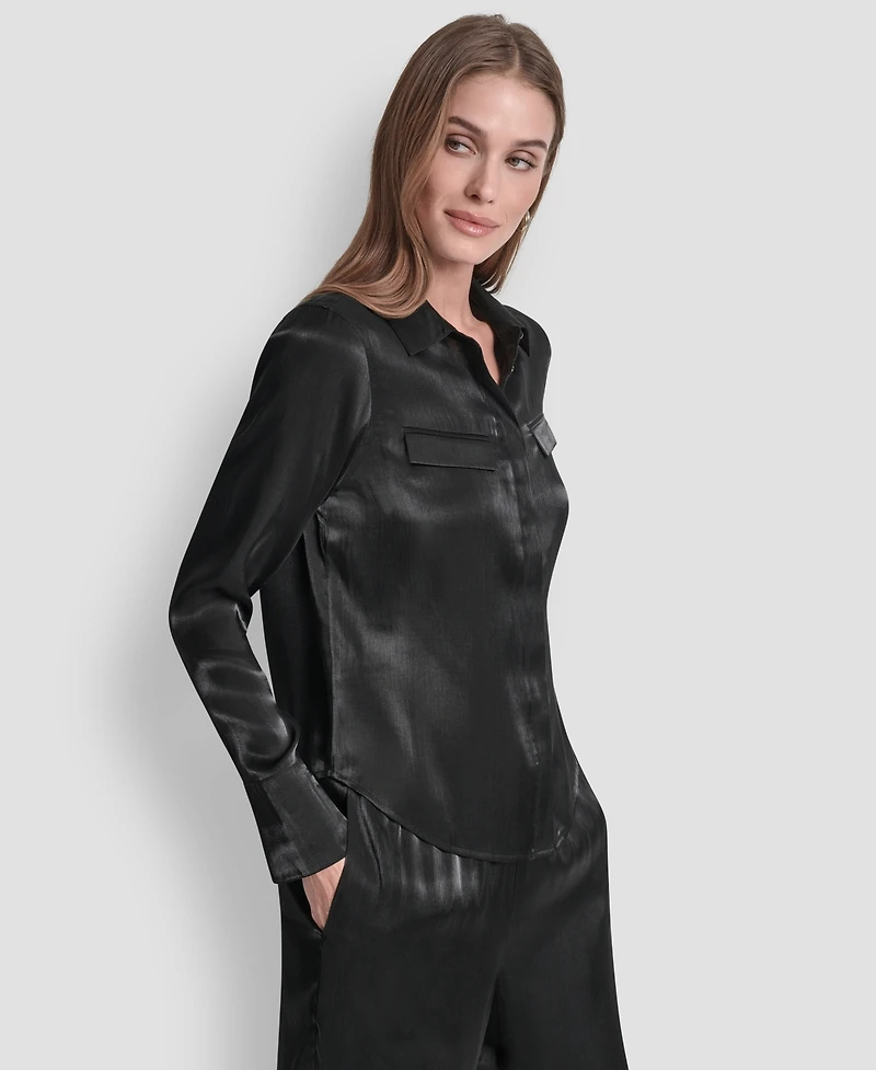 Dkny Women's Pocket Detail Long Sleeve Top