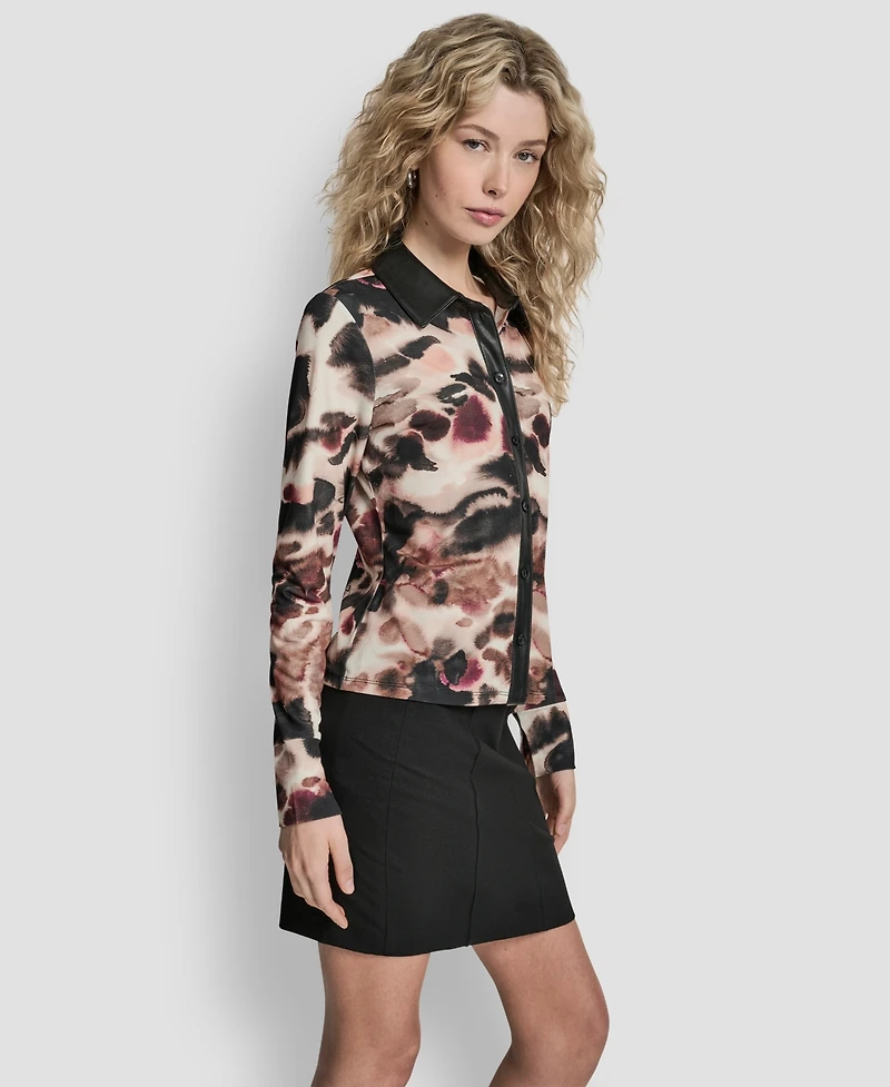 Dkny Women's Long Sleeve Button Front Top