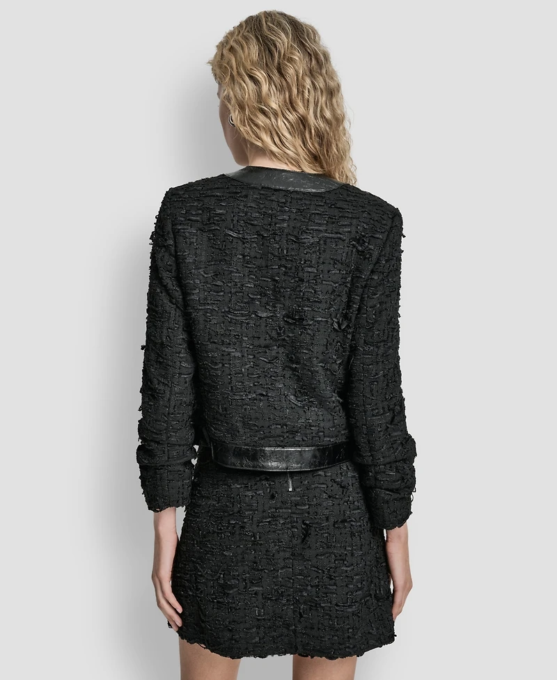 Dkny Women's Mixed Media Tweed and Crackle Crewneck Jacket