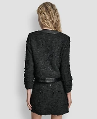 Dkny Women's Mixed Media Tweed and Crackle Crewneck Jacket
