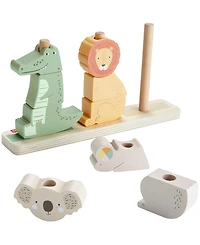 Fisher Price Wooden Stack and Sort Animals Baby and Toddler Toy, 10 Wood Pieces