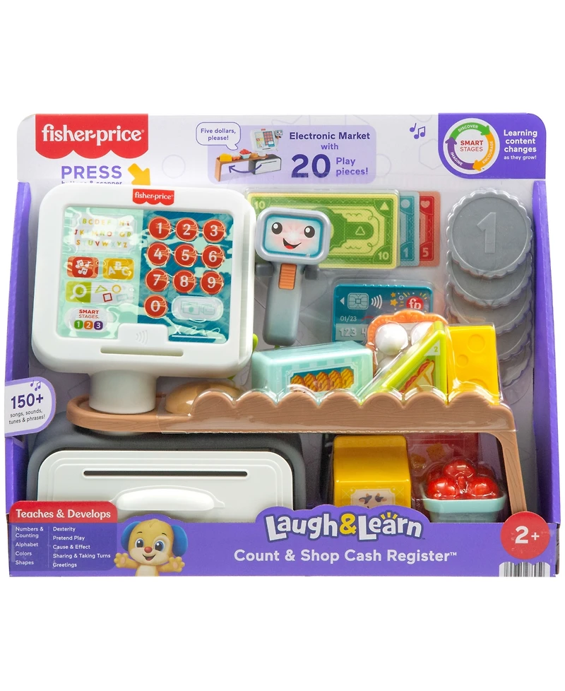 Fisher Price Laugh and Learn Count and Shop Cash Register Electronic Toddler Learning Toy, 20 Pieces