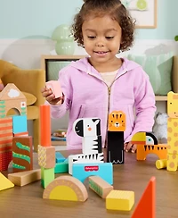 Fisher Price Wooden Jungle Blocks, Animal-Themed Building Set, 50 Wood Pieces