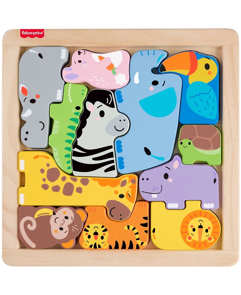 Fisher Price Wooden Animal Puzzle, Shape-Sorting Activity, 13 Wood Pieces