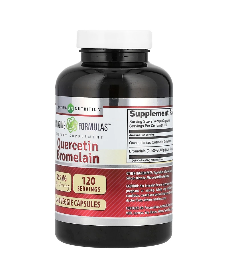 Amazing Nutrition Quercetin 800 Mg with Bromelain 165 Mg Veggie Capsules Supplement | Non-gmo