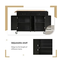 54.3" Kitchen Island Cart, Storage Cabinet with Solid Wood Top, 4-Door Cabinet, 2 Drawers & Locking Wheels-Maison Boucle
