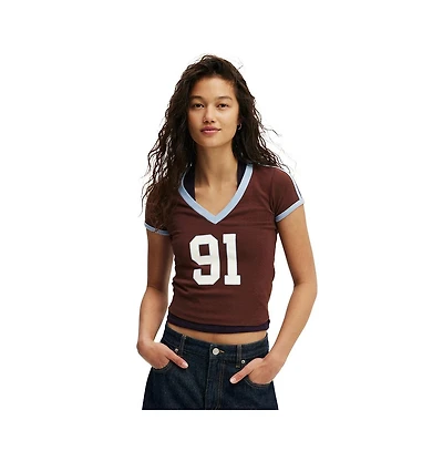 Cotton On Women's V Neck Retro Baby Graphic Tee