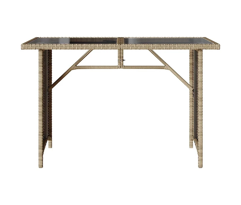 Garden Table Beige Pe rattan, powder-coated steel, tempered glass