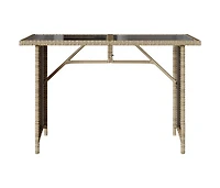Garden Table Beige Pe rattan, powder-coated steel, tempered glass