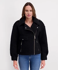 Kensie Short Boucle Asymmetrical Motorcycle Jacket