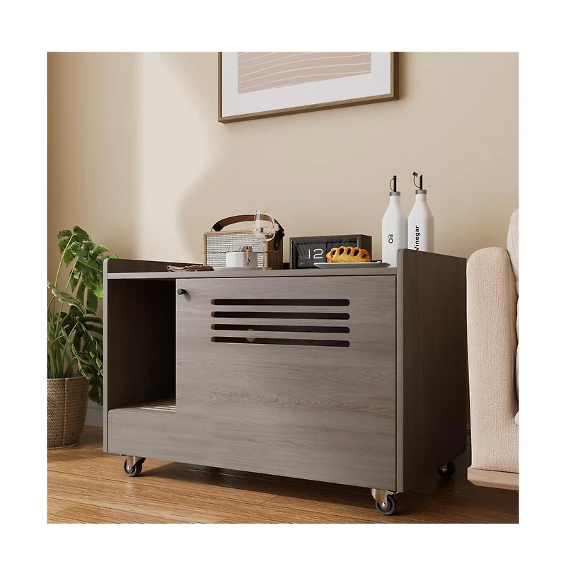Zeus & Ruta Gray Hidden Litter Box Cabinet with Storage Bench