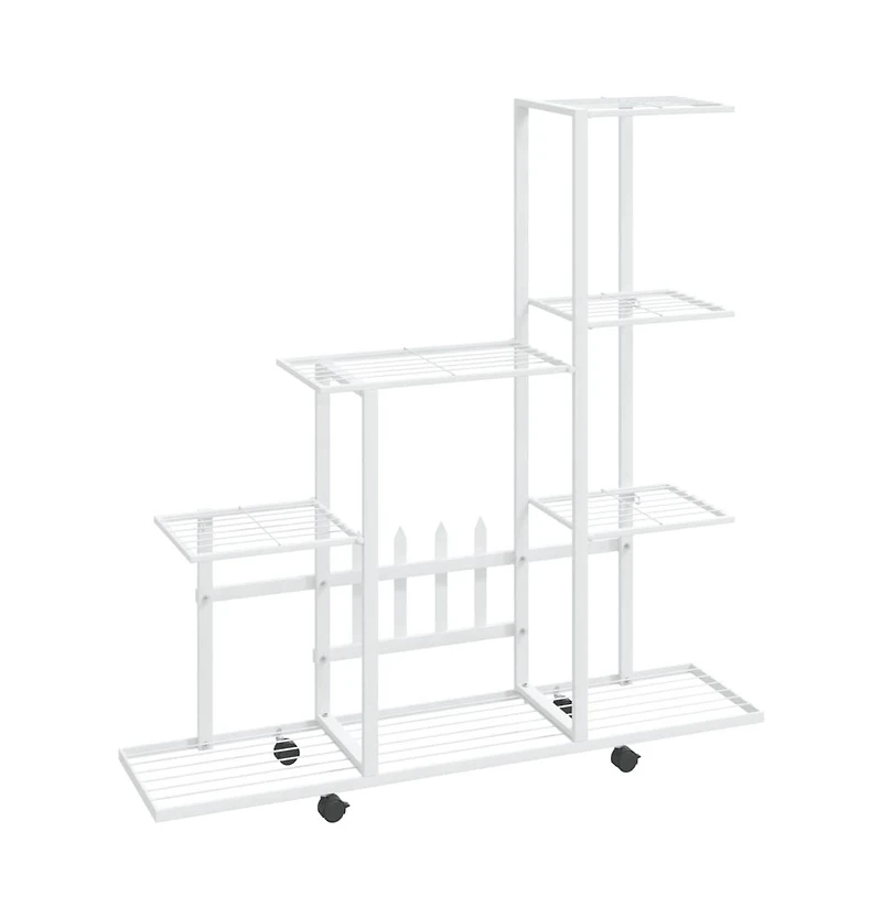 vidaXL Plant Stand White Metal Medium Rollable Plant Stand