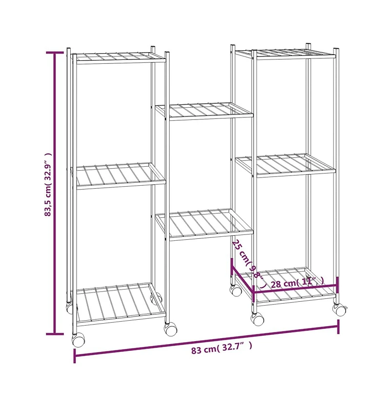 vidaXLFlower Stand Black Powder-Coated Iron Tall Rollable