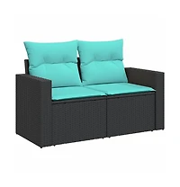 Garden Sofa Black Poly Rattan 2-Seater Adjustable Feet