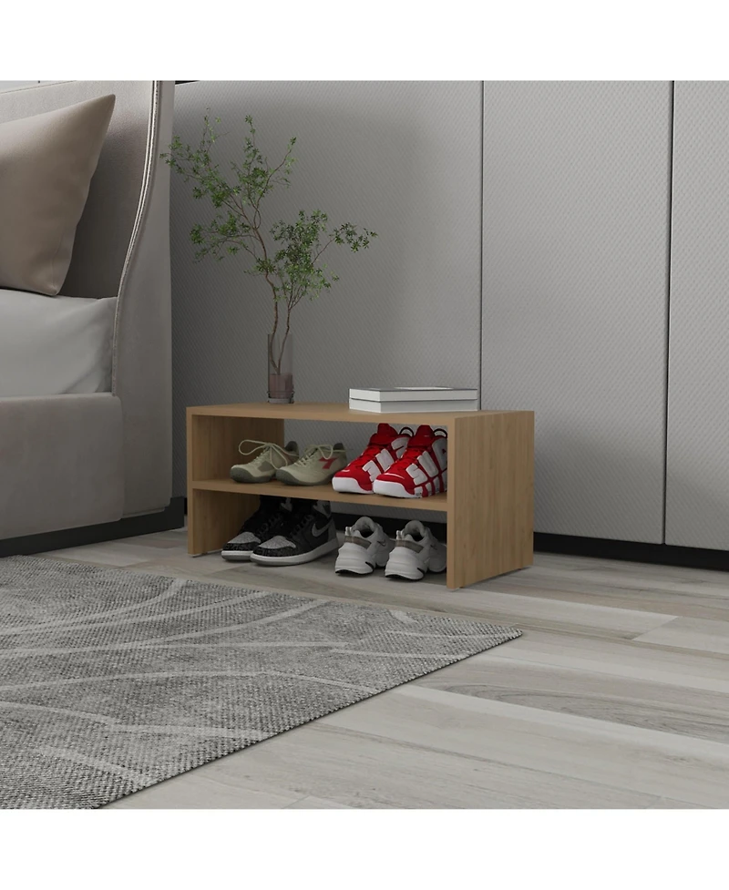 Fm Furniture Shoe Rack, 2 Open Shelves, Low Horizontal Design, Freestanding Unit, Bedroom Use, Wenge