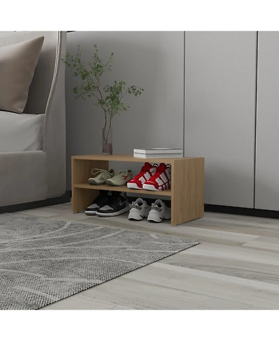 Fm Furniture Shoe Rack, 2 Open Shelves, Low Horizontal Design, Freestanding Unit, Bedroom Use, Wenge