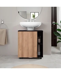 Fm Furniture Parade Under Pedestal Sink Cabinet, 1 Door, 5 Open Compartments, Melamine Finish, Wenge and Natural Oak