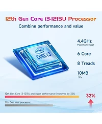 Kuu 17.3" Ips Fhd-Laptop, Intel 6 Cores i3-1215U 16GB Ram 256GB Ssd (Beat Ryzen 5 7520U, Up to 4.4GHz) Computer with 65W GaN Type C Backlit Keybo