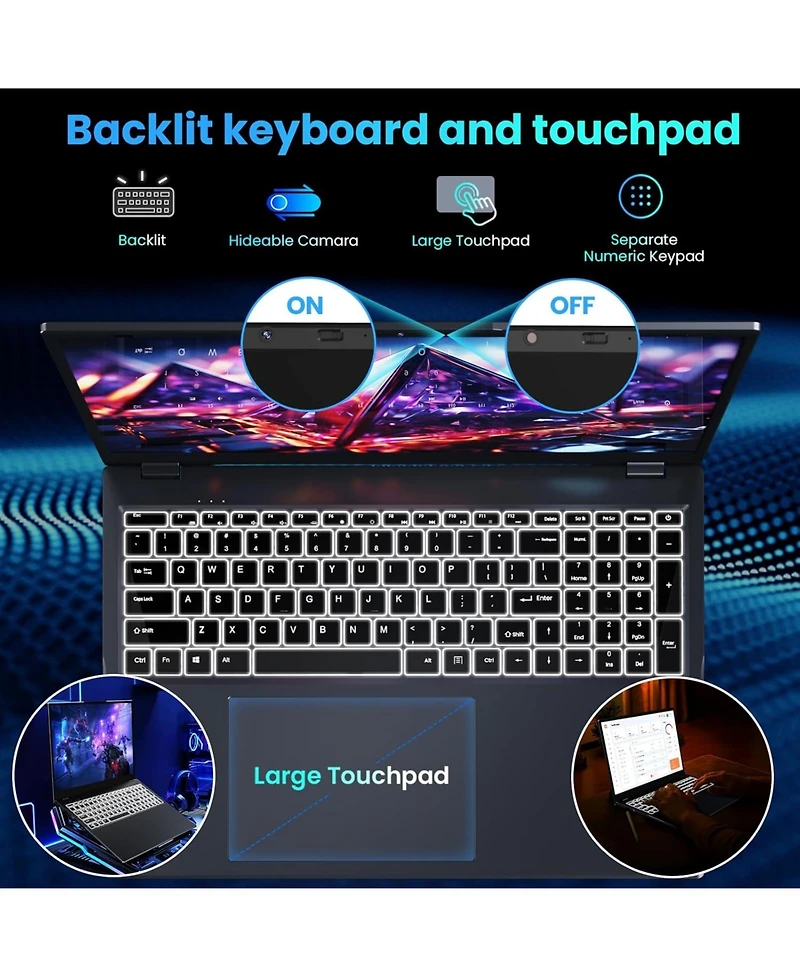 17.6 inch Student-Laptop Computer, 2025 16GB Ram 384GB Ssd Expandable 512GB Windows 11 Laptop, Quad-Cores Processor, 1080P Fhd Display, 1 Year Office