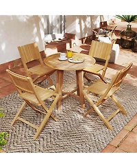 Costway 4 Pcs Folding Patio Chairs with Inclined Backrest Teak Wood Outdoor Dining Chairs