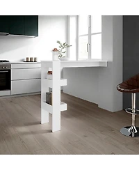 Fm Furniture Drysdale Bar Table, Three Open Side Shelves, Modern Design for Kitchen or Dining Area, White