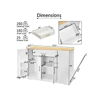 Maison Boucle 53.2" White Kitchen Island with Drawer, Cabinets, Spice Rack & Hidden Trash Can Storage, Modern Farmhouse Style-Maison Boucle