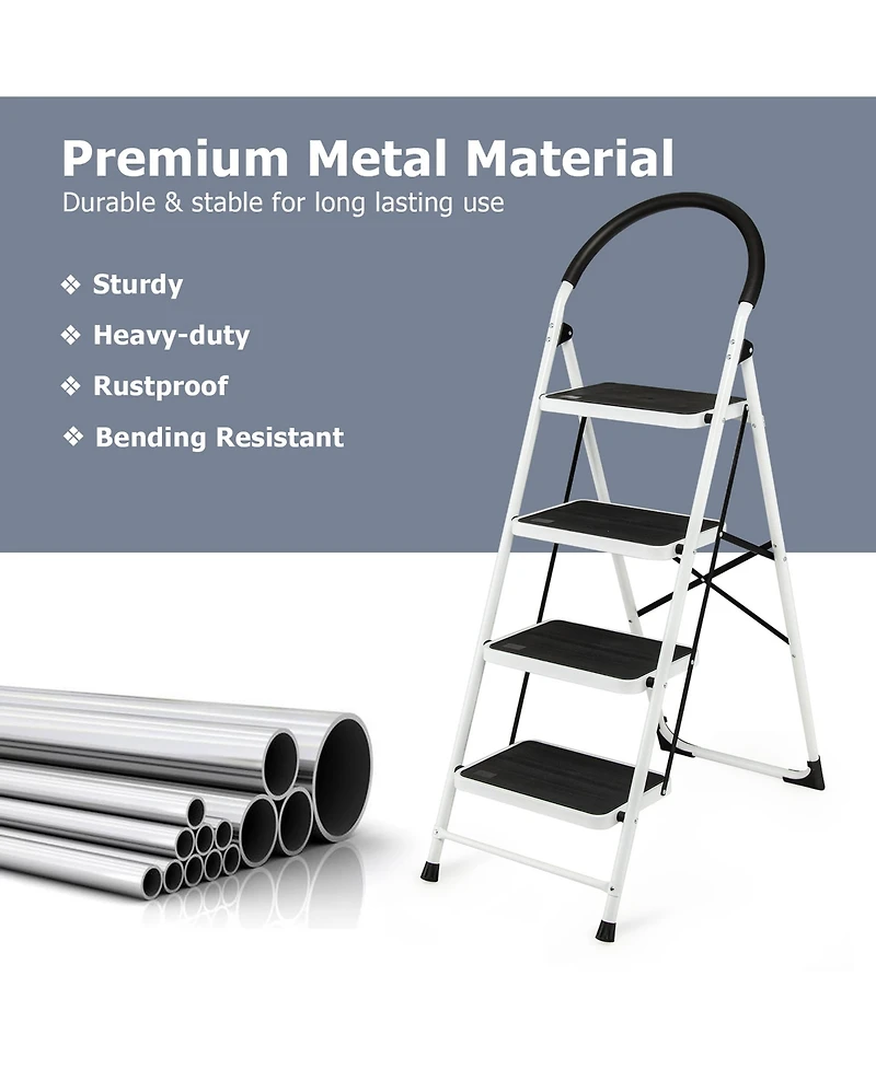 Costway 4 Step Ladder Folding Stool Heavy Duty 330Lbs Capacity Industrial Lightweight