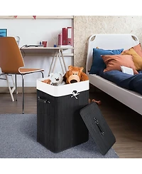 Rectangle Bamboo Hamper Laundry Basket Washing Cloth Bin Lid