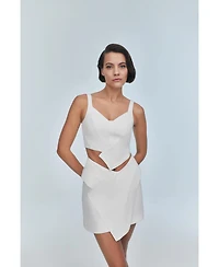 Jendue Us Women's Ron 3D Denim Mini Skirt - Unique White Asymmetrical