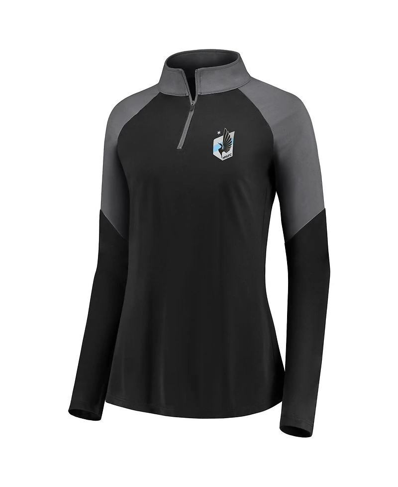 Fanatics Women's Black Minnesota United Fc Interlock Quarter-Zip Pullover Sweatshirt