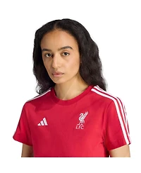 Adidas Women's Red Liverpool Three-Stripes T-Shirt