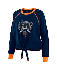 Wear by Erin Andrews Women's Navy/Orange Chicago Bears Tie-Front Long Sleeve Top