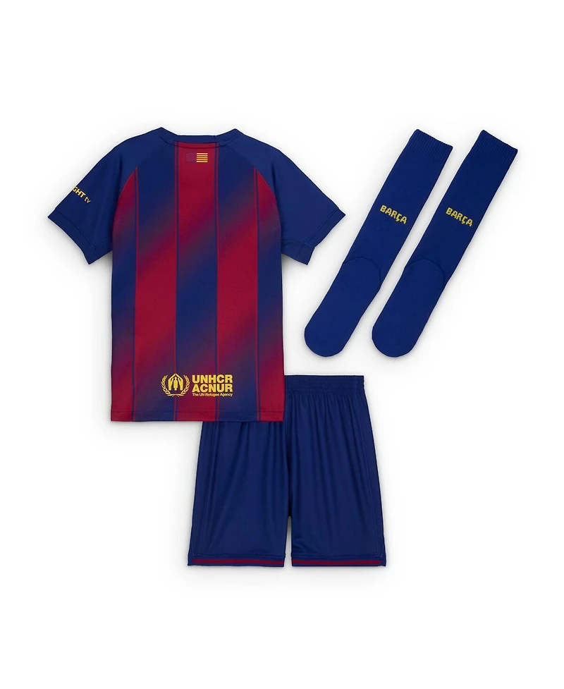 Nike Big Boys and Girls Blue Barcelona 2025/26 Home Stadium Kit Set