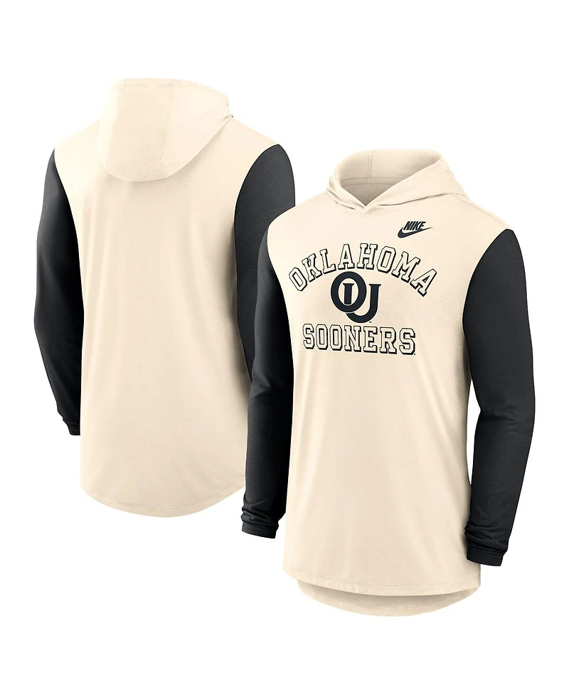Nike Men's Natural/Black Oklahoma Sooners Legacy Color-Block Tri-Blend Performance Long Sleeve Hoodie T-Shirt