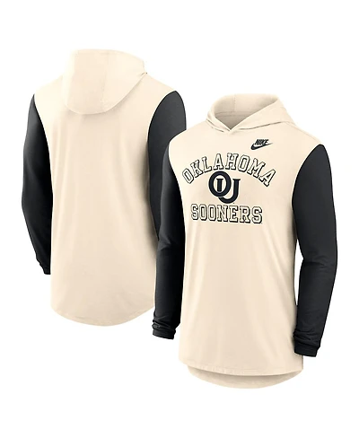 Nike Men's Natural/Black Oklahoma Sooners Legacy Color-Block Tri-Blend Performance Long Sleeve Hoodie T-Shirt