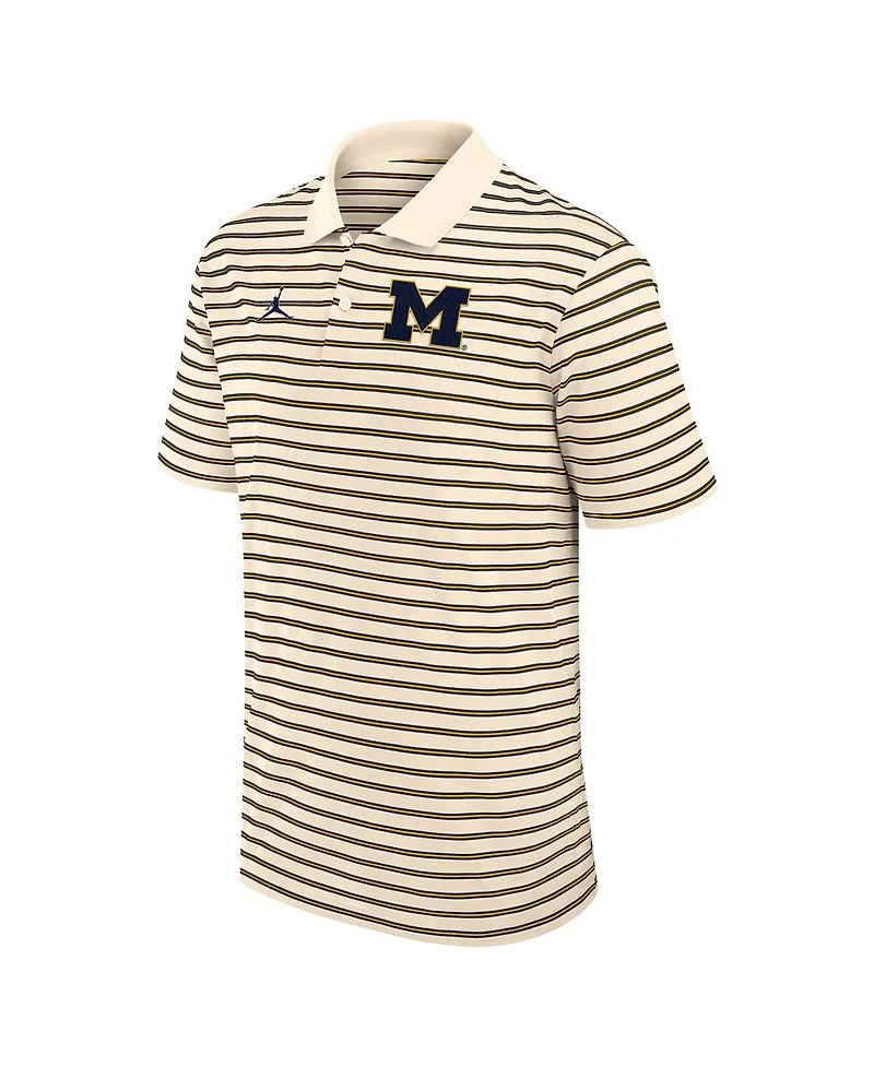 Jordan Men's Tan/Navy Michigan Wolverines Striped Primary Logo Performance Polo Shirt