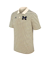 Jordan Men's Tan/Navy Michigan Wolverines Striped Primary Logo Performance Polo Shirt